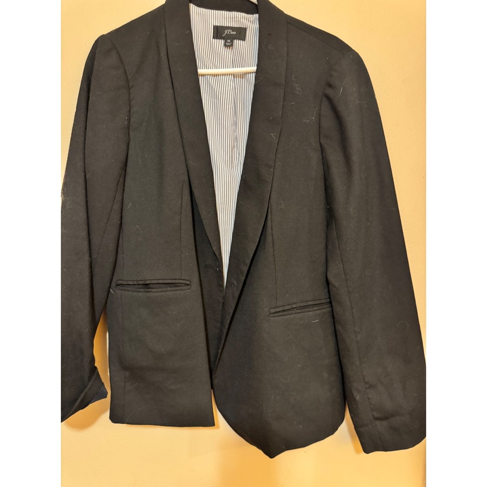 J.Crew Black Shawl Collar Single Button Blazer Pinstripe Lining Size 16